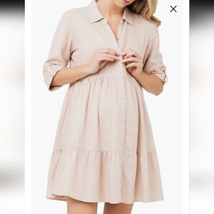 NWT Ripe Maternity Adel Button Down Shirtdress Pink Nursing Friendly, Small